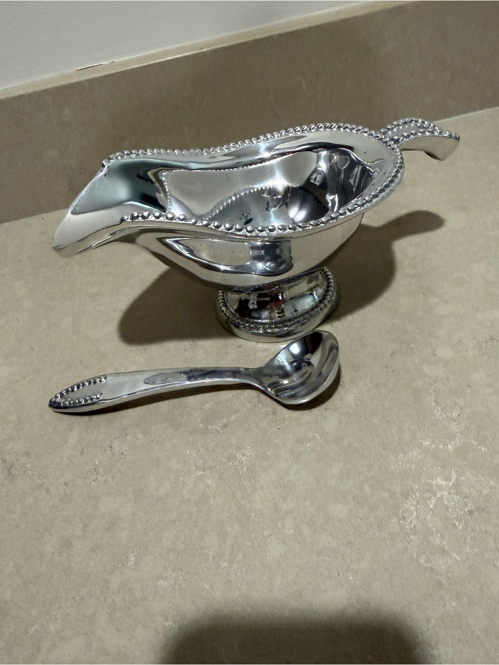 Beatriz Ball Gravy Boat with Ladle spoon with Beaded Edge